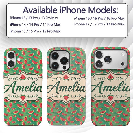 Watermelon Slices on Green Painted Background Custom Name Protective Phone Case Mobile Cover Durable Everyday Smartphone Shock Resistant
