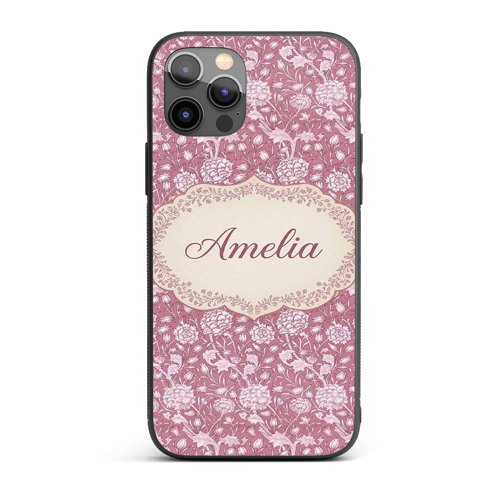 Vintage Pink Floral Botanical Garden Seamless Custom Name Protective Phone Case Mobile Cover Durable Everyday Smartphone Shock Resistant