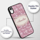 Vintage Pink Floral Botanical Garden Seamless Custom Name Protective Phone Case Mobile Cover Durable Everyday Smartphone Shock Resistant