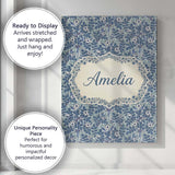 Personalised Name Blue Floral Vine Classic Custom  Unique Gift Idea Elegant Feature Canvas Wall Art Print Decor Picture Ready to Hang