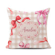 Custom Name Watercolor Ribbon Bow Seamless Pattern Taupe Gingham Square Filled Cushion Throw Pillow Sofa Bed Home Decor Zip Washable UK Made