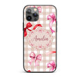 Watercolor Ribbon Bow Seamless Pattern on Taupe Custom Name Protective Phone Case Mobile Cover Durable Everyday Smartphone Shock Resistant