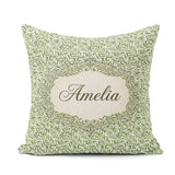 Custom Name Green Leaf Botanical Nature Repeat Pattern Name Cute Square Filled Cushion Throw Pillow Sofa Bed Home Decor Zip Washable UK Made