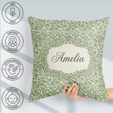 Custom Name Green Leaf Botanical Nature Repeat Pattern Name Cute Square Filled Cushion Throw Pillow Sofa Bed Home Decor Zip Washable UK Made
