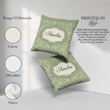 Custom Name Green Leaf Botanical Nature Repeat Pattern Name Cute Square Filled Cushion Throw Pillow Sofa Bed Home Decor Zip Washable UK Made