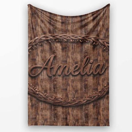 Dark Rustic Wooden Plank Texture Seamless Pattern Name Cute Unique  Personalised Custom Name Super Soft Fleece Blanket Bed Sofa Throw