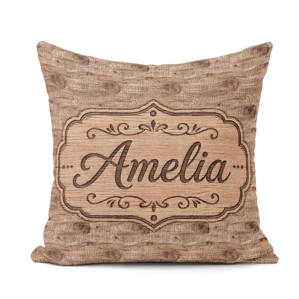 Custom Name Natural Wood Grain Rings Texture Seamless Name Cute Square Filled Cushion Throw Pillow Sofa Bed Home Decor Zip Washable UK Made