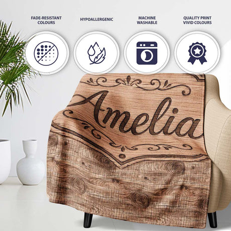 Natural Wood Grain Rings Texture Seamless Pattern Name Cute Unique  Personalised Custom Name Super Soft Fleece Blanket Bed Sofa Throw