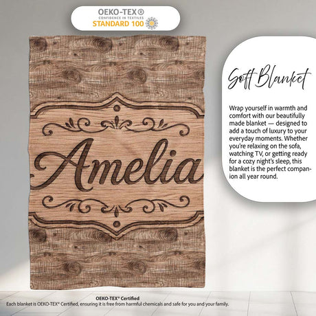 Natural Wood Grain Rings Texture Seamless Pattern Name Cute Unique  Personalised Custom Name Super Soft Fleece Blanket Bed Sofa Throw