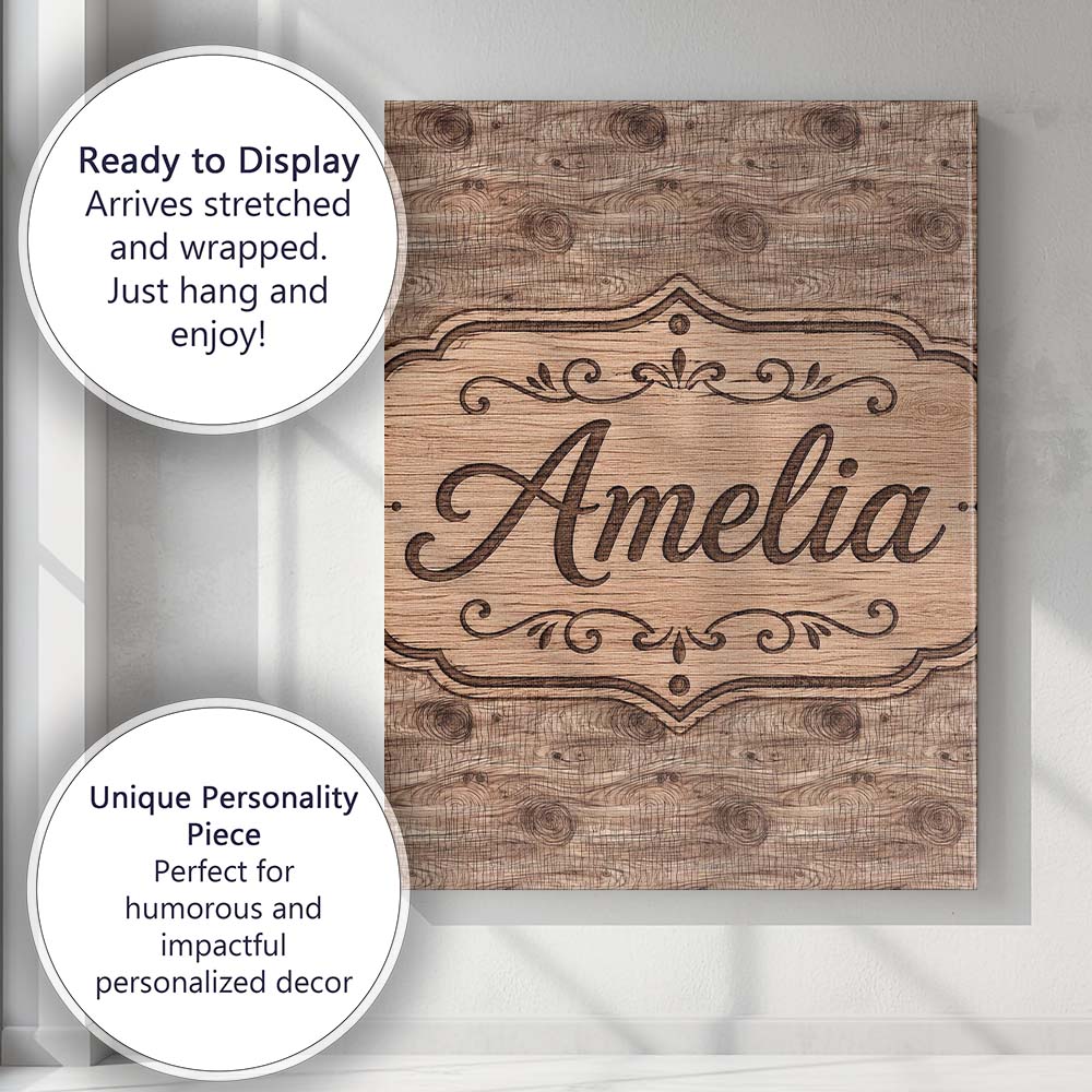 Personalised Name Natural Wood Grain Rings Custom  Unique Gift Idea Elegant Feature Canvas Wall Art Print Decor Picture Ready to Hang