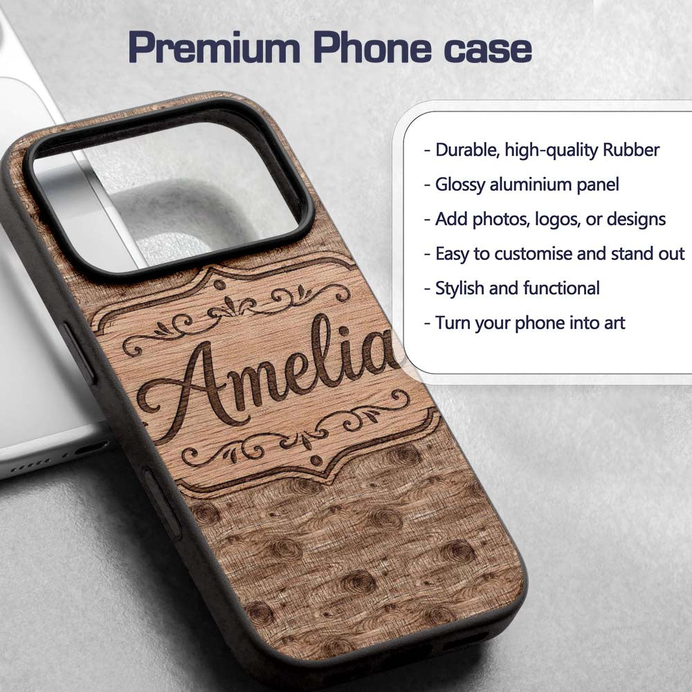 Natural Wood Grain Rings Texture Seamless Pattern Custom Name Protective Phone Case Mobile Cover Durable Everyday Smartphone Shock Resistant
