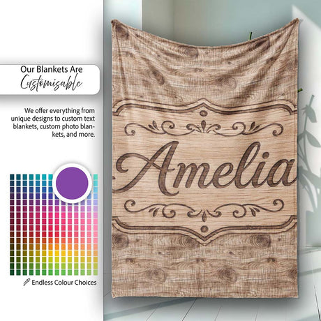 Natural Wood Grain Rings Texture Seamless Pattern Name Cute Unique  Personalised Custom Name Super Soft Fleece Blanket Bed Sofa Throw