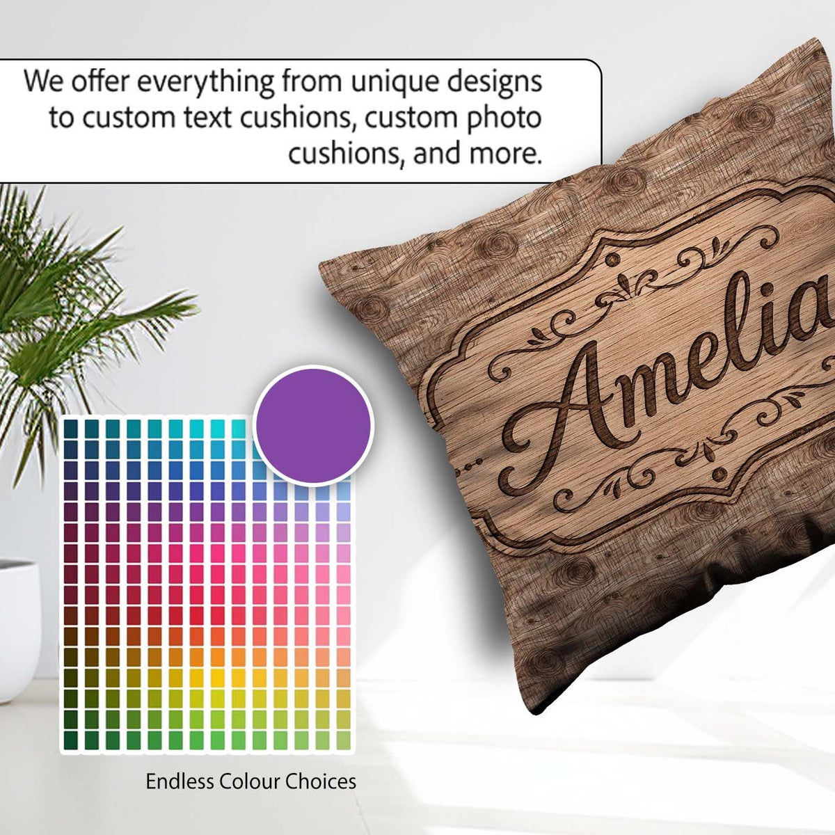 Custom Name Natural Wood Grain Rings Texture Seamless Name Cute Square Filled Cushion Throw Pillow Sofa Bed Home Decor Zip Washable UK Made