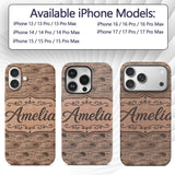 Natural Wood Grain Rings Texture Seamless Pattern Custom Name Protective Phone Case Mobile Cover Durable Everyday Smartphone Shock Resistant