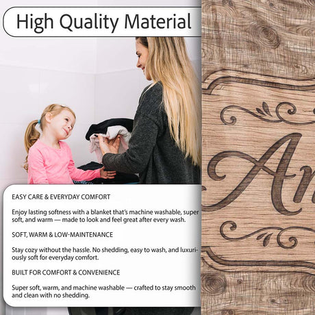 Natural Wood Grain Rings Texture Seamless Pattern Name Cute Unique  Personalised Custom Name Super Soft Fleece Blanket Bed Sofa Throw