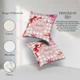 Custom Name Watercolor Ribbon Bow Seamless Pattern Taupe Gingham Square Filled Cushion Throw Pillow Sofa Bed Home Decor Zip Washable UK Made