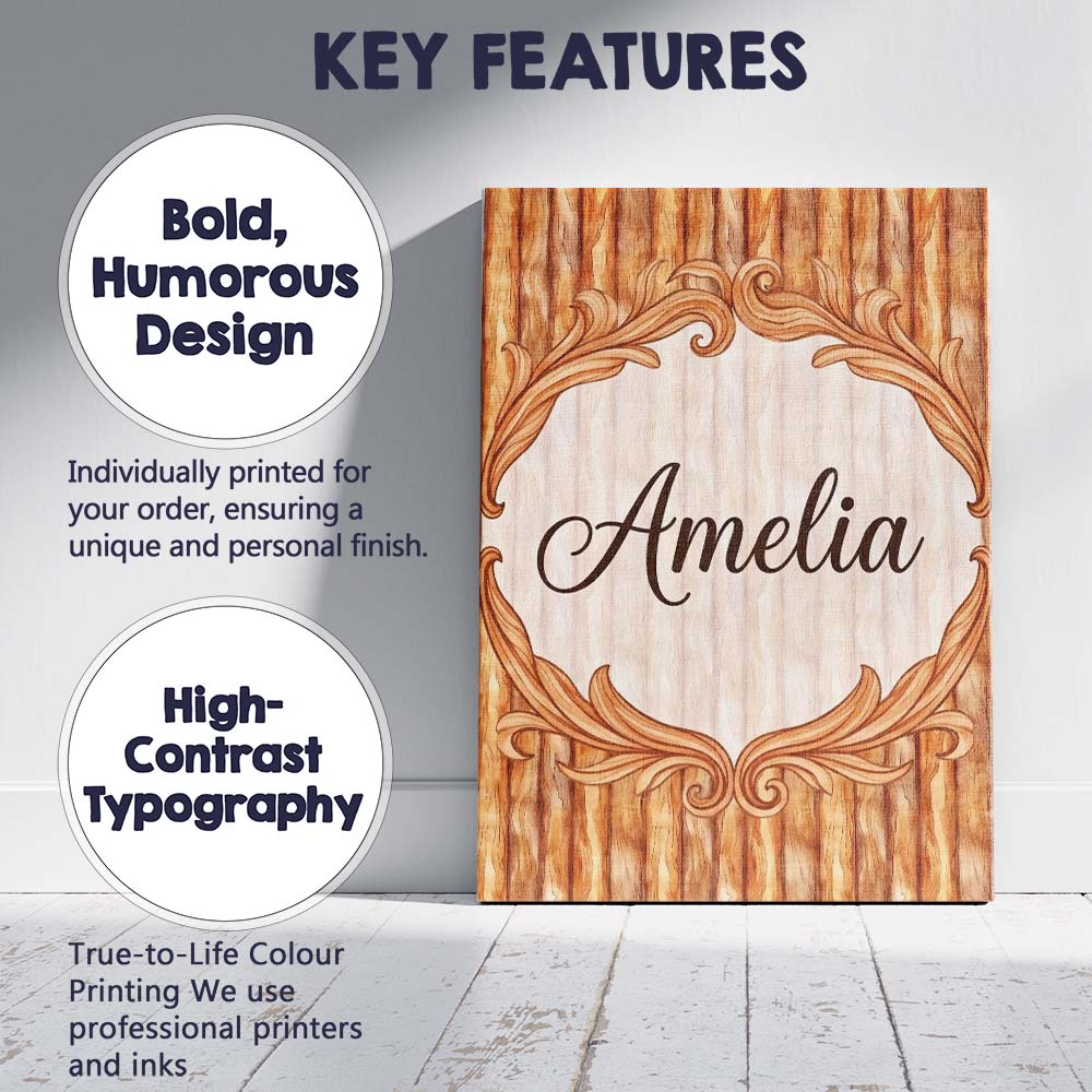 Personalised Name Warm Brown Wood Plank Custom  Modern Room Accent Elegant Feature Canvas Wall Art Print Decor Picture Ready to Hang