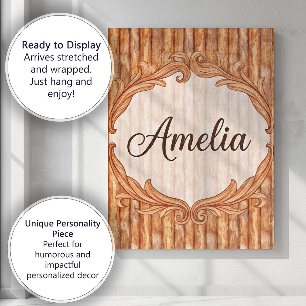 Personalised Name Warm Brown Wood Plank Custom  Modern Room Accent Elegant Feature Canvas Wall Art Print Decor Picture Ready to Hang