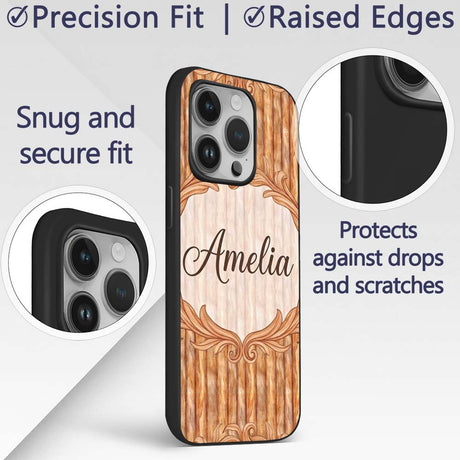 Warm Brown Wood Plank Vertical Texture Seamless Custom Name Protective Phone Case Mobile Cover Durable Everyday Smartphone Shock Resistant