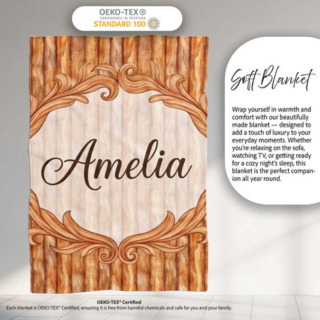Warm Brown Wood Plank Vertical Texture Seamless Pattern Name Cute  Personalised Custom Name Super Soft Fleece Blanket Bed Sofa Throw