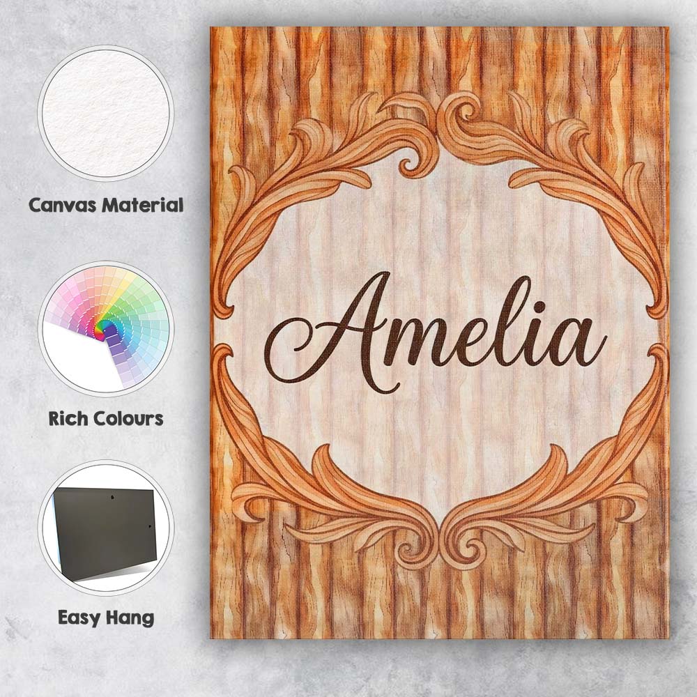 Personalised Name Warm Brown Wood Plank Custom  Modern Room Accent Elegant Feature Canvas Wall Art Print Decor Picture Ready to Hang