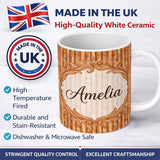 Personalized Custom Name Warm Brown Wood Plank Vertical Texture Seamless Pattern Name Cute 11oz Ceramic Coffee Tea Mug White Large Handle