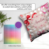 Custom Name Watercolor Ribbon Bow Seamless Pattern Taupe Gingham Square Filled Cushion Throw Pillow Sofa Bed Home Decor Zip Washable UK Made