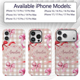 Watercolor Ribbon Bow Seamless Pattern on Taupe Custom Name Protective Phone Case Mobile Cover Durable Everyday Smartphone Shock Resistant