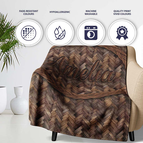 Herringbone Wood Flooring Parquet Seamless Pattern Name Cute Unique  Personalised Custom Name Super Soft Fleece Blanket Bed Sofa Throw