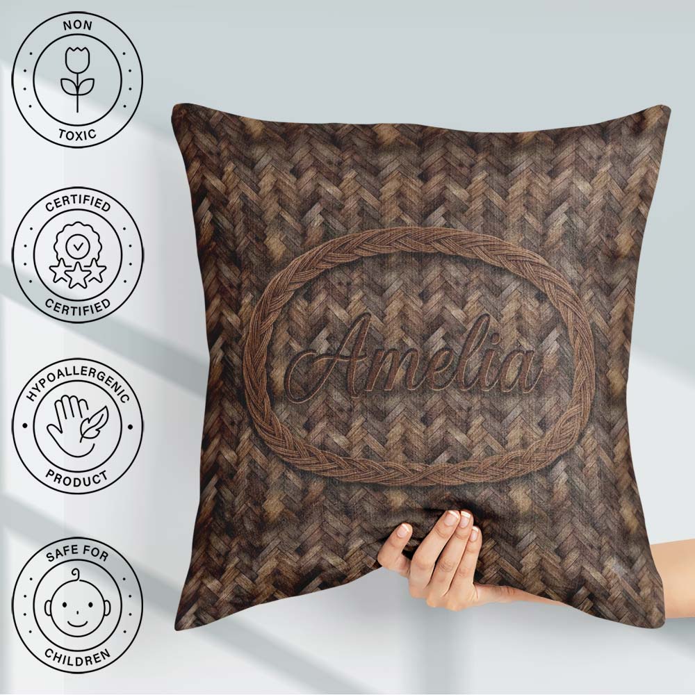Custom Name Herringbone Wood Flooring Parquet Seamless Name Cute Square Filled Cushion Throw Pillow Sofa Bed Home Decor Zip Washable UK Made