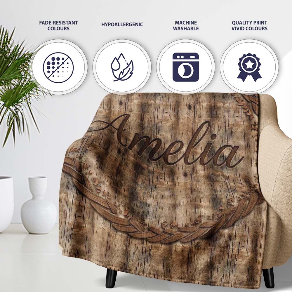 Dark Rustic Wooden Plank Texture Seamless Pattern Name Cute Unique  Personalised Custom Name Super Soft Fleece Blanket Bed Sofa Throw