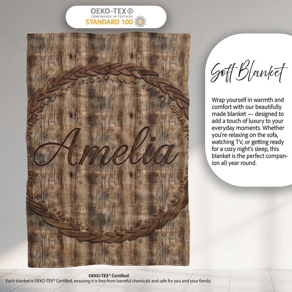 Dark Rustic Wooden Plank Texture Seamless Pattern Name Cute Unique  Personalised Custom Name Super Soft Fleece Blanket Bed Sofa Throw