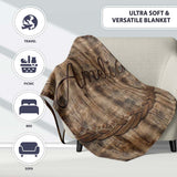 Dark Rustic Wooden Plank Texture Seamless Pattern Name Cute Unique  Personalised Custom Name Super Soft Fleece Blanket Bed Sofa Throw