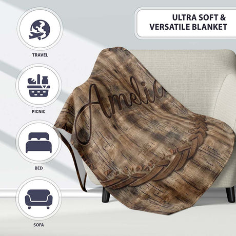 Dark Rustic Wooden Plank Texture Seamless Pattern Name Cute Unique  Personalised Custom Name Super Soft Fleece Blanket Bed Sofa Throw
