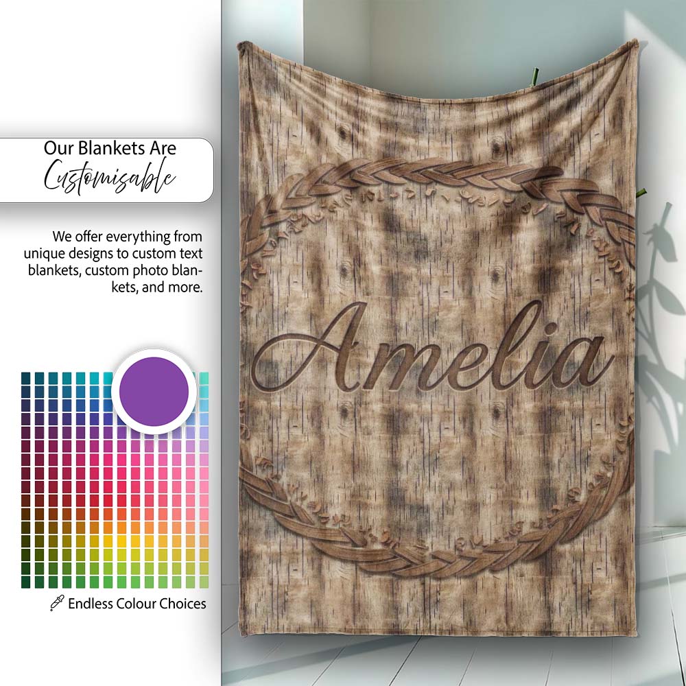 Dark Rustic Wooden Plank Texture Seamless Pattern Name Cute Unique  Personalised Custom Name Super Soft Fleece Blanket Bed Sofa Throw