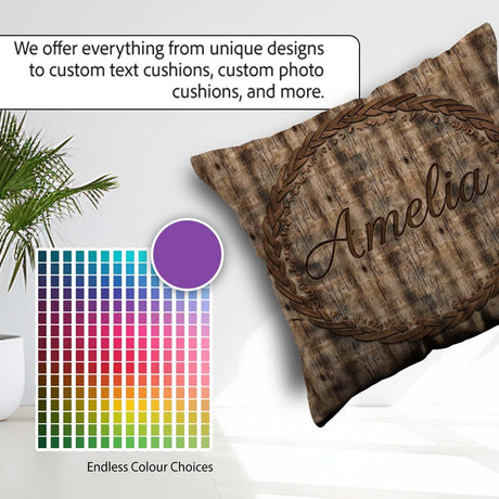 Custom Name Dark Rustic Plank Texture Seamless Pattern Name Cute Square Filled Cushion Throw Pillow Sofa Bed Home Decor Zip Washable UK Made