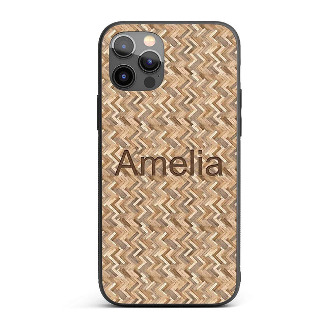 Light Oak Herringbone Wood Flooring Seamless Custom Name Protective Phone Case Mobile Cover Durable Everyday Smartphone Shock Resistant