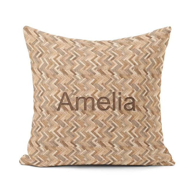 Custom Name Light Oak Wood Flooring Seamless Pattern Name Cute Square Filled Cushion Throw Pillow Sofa Bed Home Decor Zip Washable UK Made