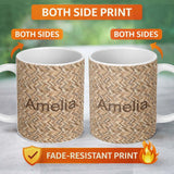 Personalized Custom Name Light Oak Herringbone Wood Flooring Seamless Pattern Name Cute 11oz Ceramic Coffee Tea Mug White Large Handle