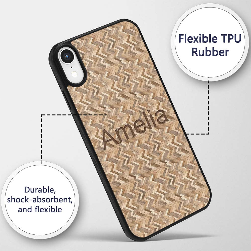 Light Oak Herringbone Wood Flooring Seamless Custom Name Protective Phone Case Mobile Cover Durable Everyday Smartphone Shock Resistant