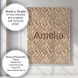 Personalised Name Light Oak Herringbone Custom  Modern Room Accent Elegant Feature Canvas Wall Art Print Decor Picture Ready to Hang