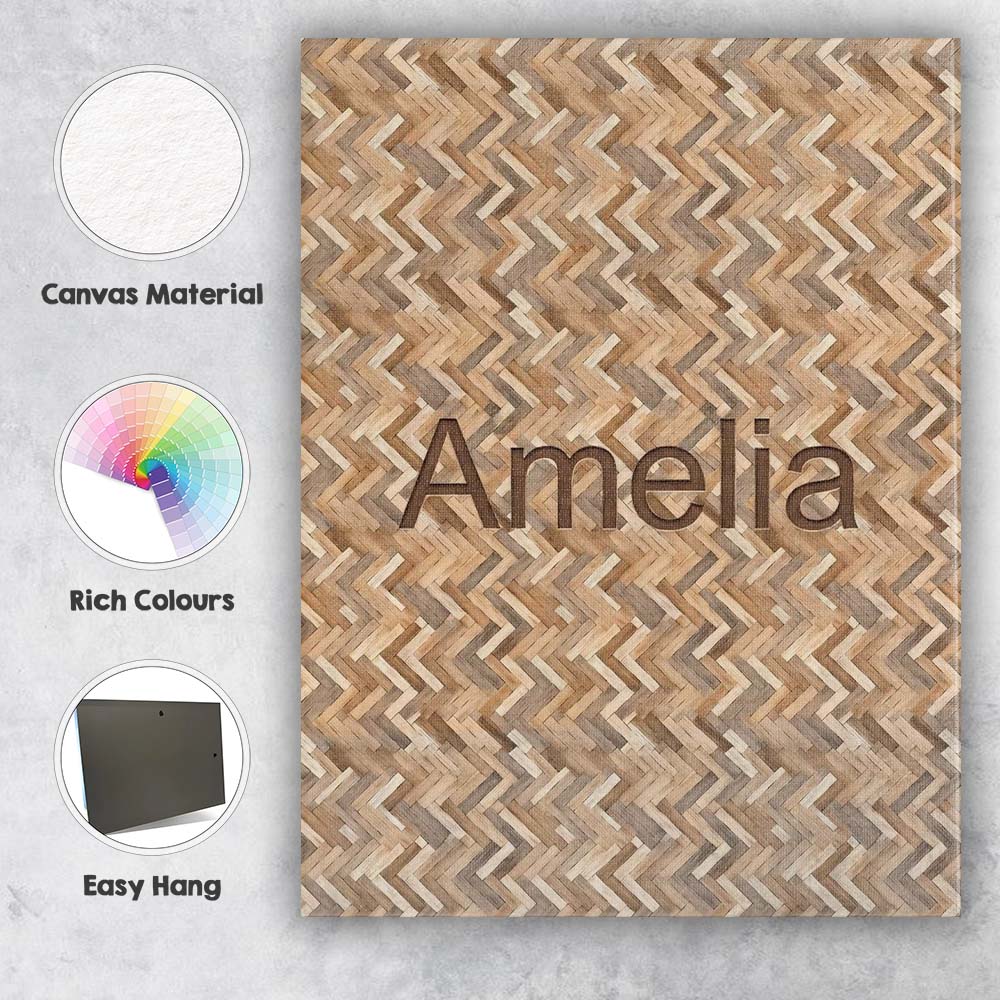 Personalised Name Light Oak Herringbone Custom  Modern Room Accent Elegant Feature Canvas Wall Art Print Decor Picture Ready to Hang