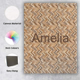 Personalised Name Light Oak Herringbone Custom  Modern Room Accent Elegant Feature Canvas Wall Art Print Decor Picture Ready to Hang