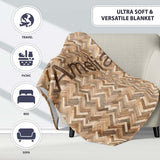 Light Oak Herringbone Wood Flooring Seamless Pattern Name Cute  Personalised Custom Name Super Soft Fleece Blanket Bed Sofa Throw