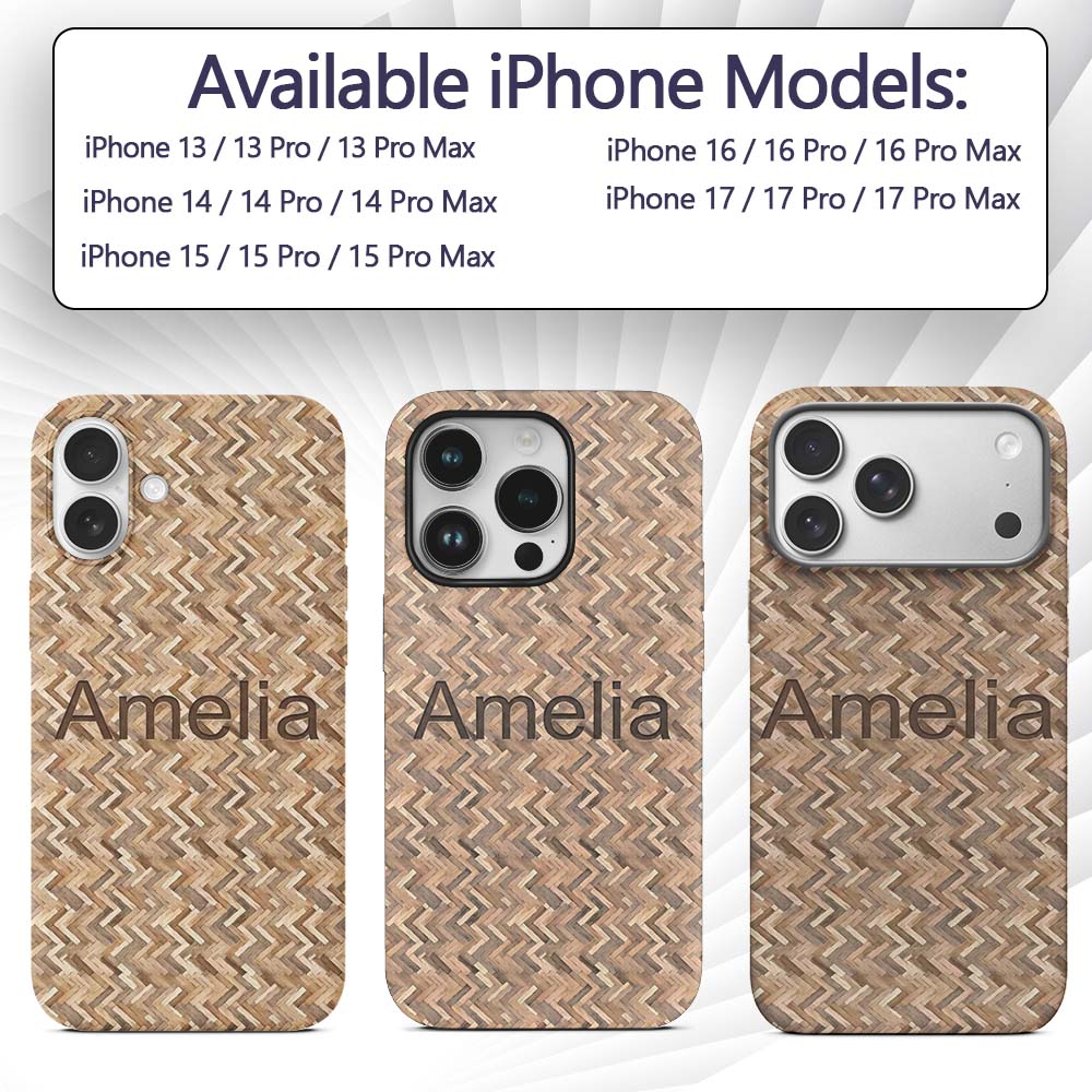Light Oak Herringbone Wood Flooring Seamless Custom Name Protective Phone Case Mobile Cover Durable Everyday Smartphone Shock Resistant