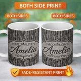 Personalized Custom Name Dark Weathered Wooden Planks Rustic Seamless Pattern Name Cute 11oz Ceramic Coffee Tea Mug White Large Handle