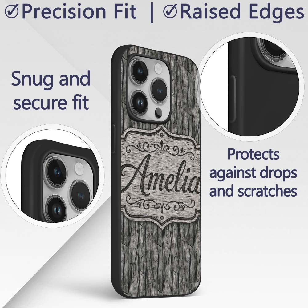 Dark Weathered Wooden Planks Rustic Seamless Custom Name Protective Phone Case Mobile Cover Durable Everyday Smartphone Shock Resistant