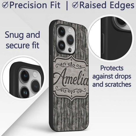 Dark Weathered Wooden Planks Rustic Seamless Custom Name Protective Phone Case Mobile Cover Durable Everyday Smartphone Shock Resistant