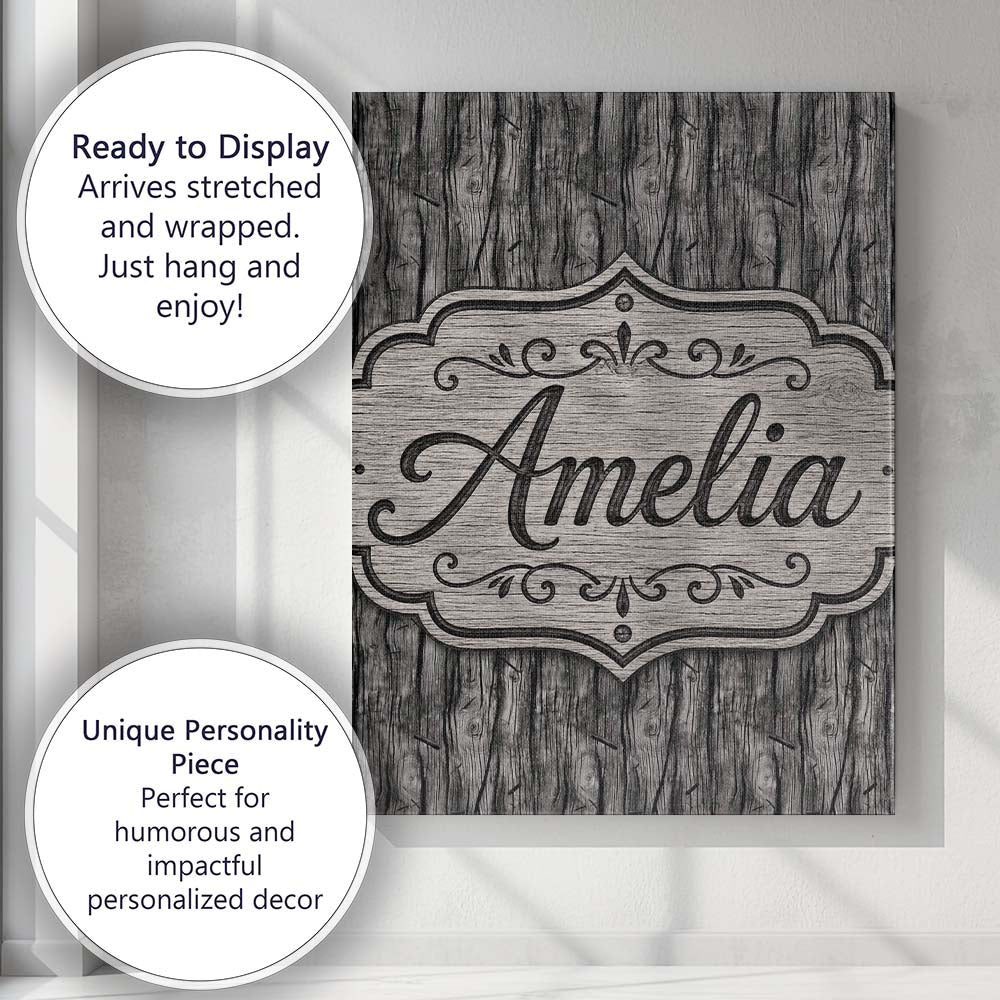 Personalised Name Dark Weathered Wooden Custom  Modern Room Accent Elegant Feature Canvas Wall Art Print Decor Picture Ready to Hang