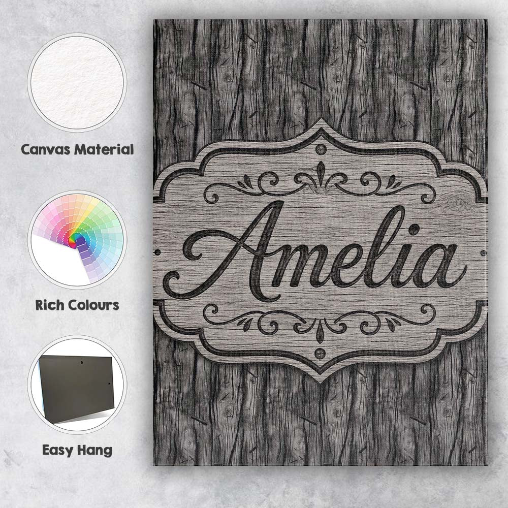Personalised Name Dark Weathered Wooden Custom  Modern Room Accent Elegant Feature Canvas Wall Art Print Decor Picture Ready to Hang